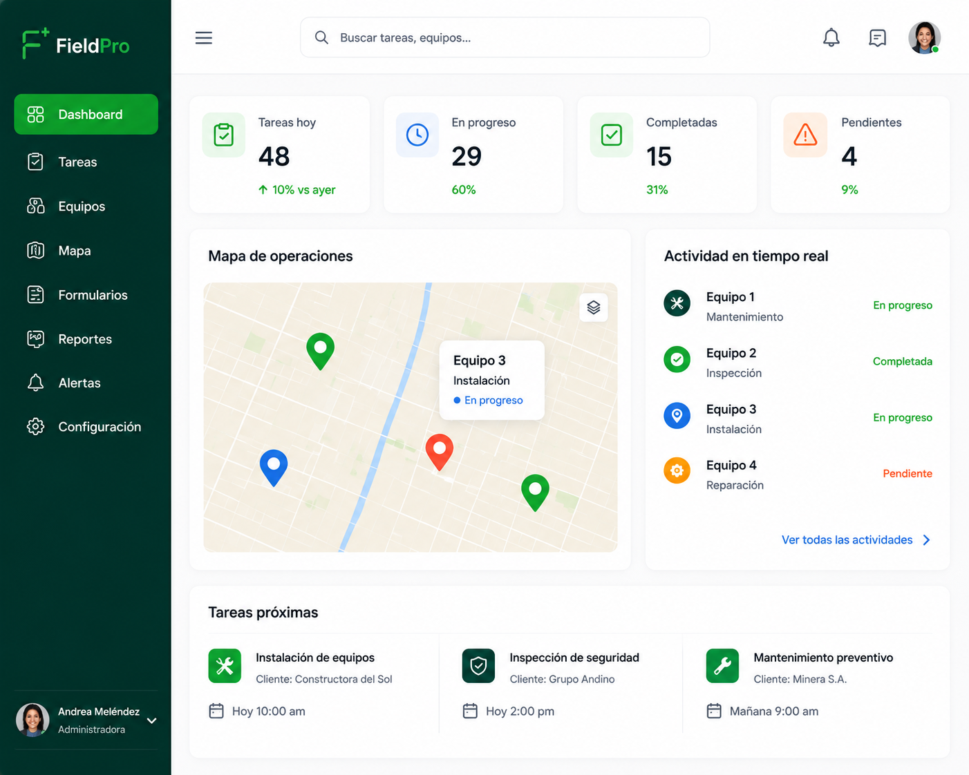 Vista web del App para Campo